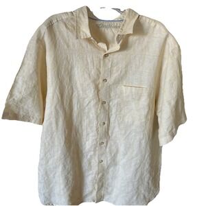 Caribbean Shirt Mens XL Tall‎ Butter Yellow Linen Cotton Beach Resort Preppy